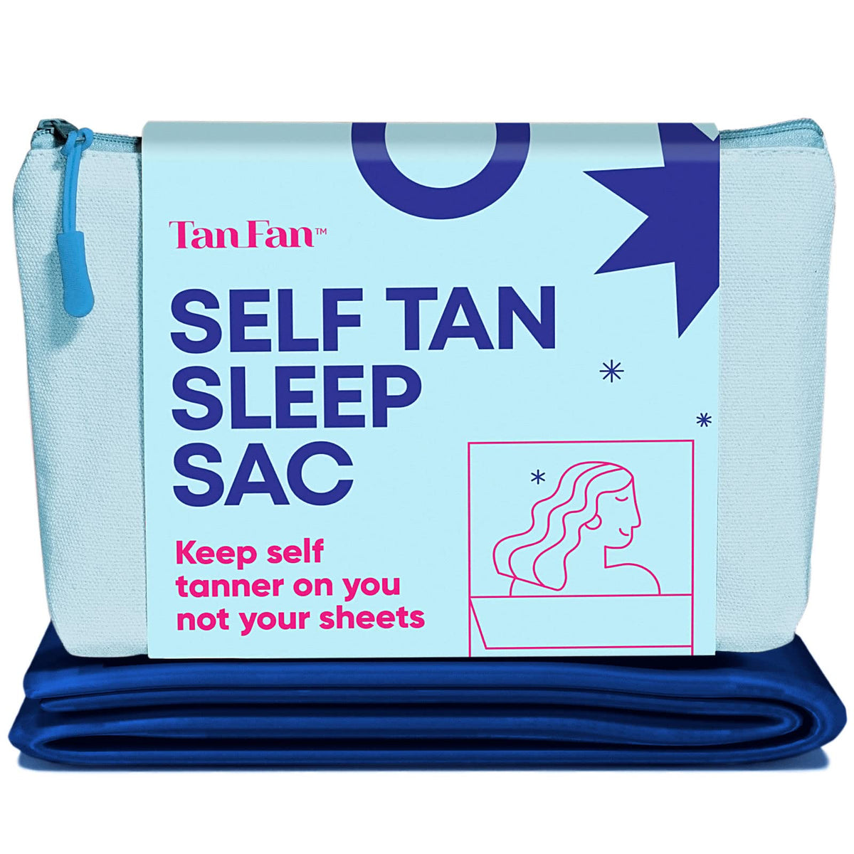 Tan Fan Self Tan Sleep Sack navy close-up showing breathable weave that helps keep sheets clean