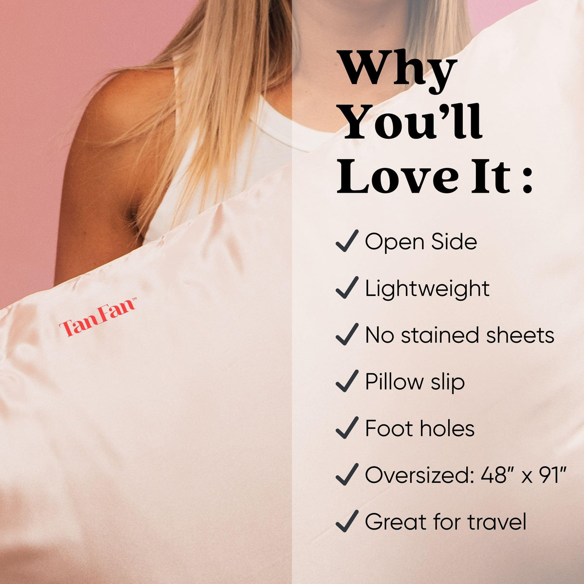 Tan Fan Sleep Sack oversized 100 by 53 inches for roomy comfort.