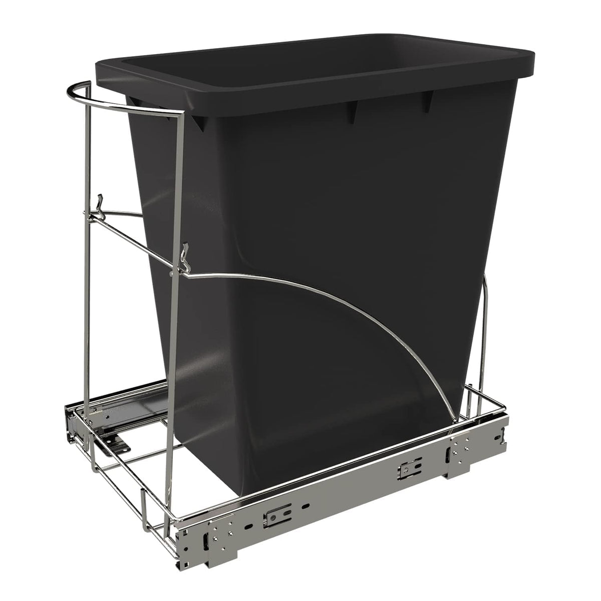 Tanamu pull-out cabinet rack with chrome finish for easy access and hidden waste storage.