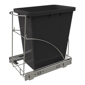 Tanamu pull-out cabinet rack with chrome finish for easy access and hidden waste storage.