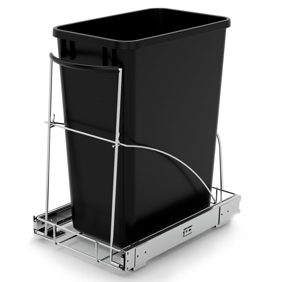 Tanamu pull-out trash can under cabinet assembly shows ready-to-mount hardware.