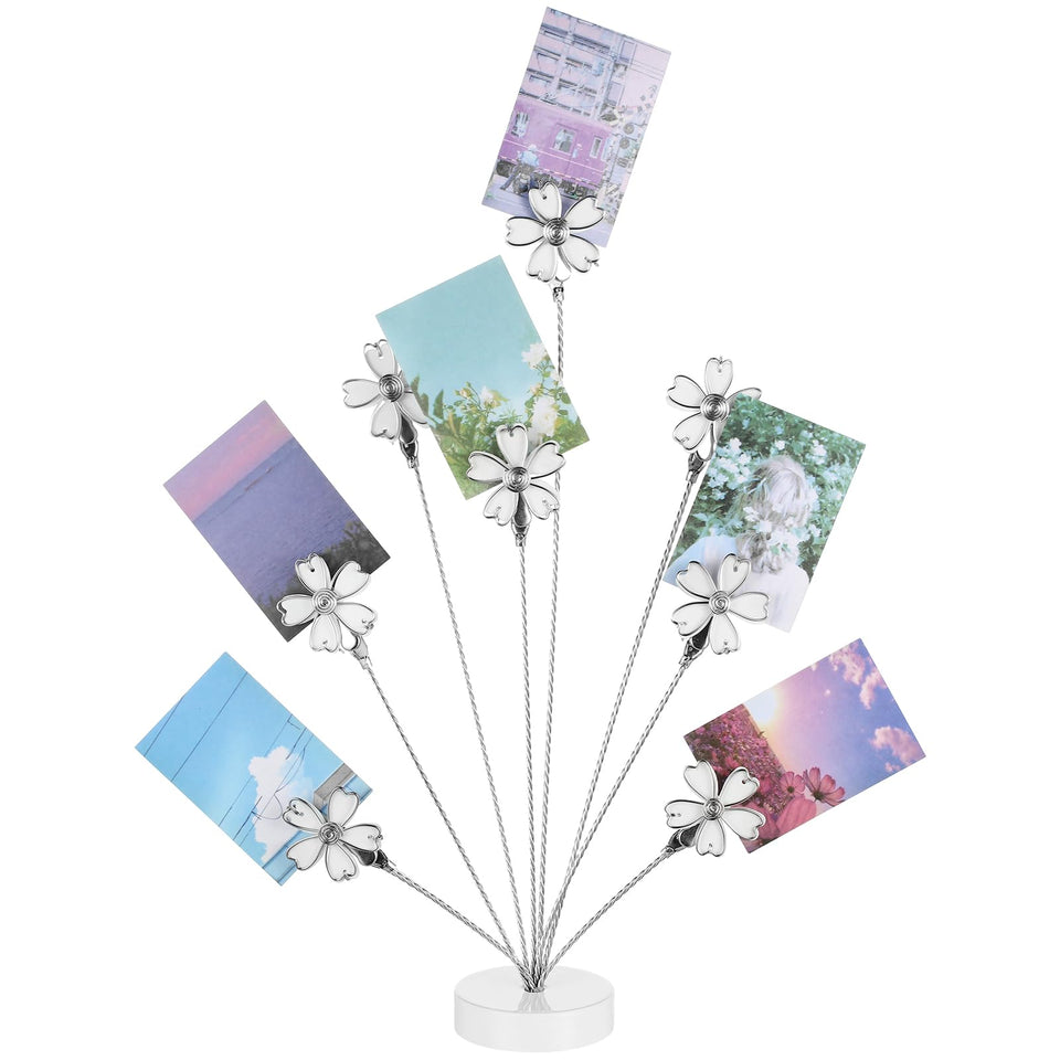 Tandefio gift card tree holder clip displaying eight photos on a sleek desktop tree.