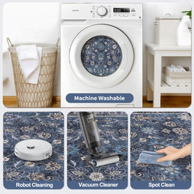 Tangsoo boho floral rug suits dining rooms and entryways.