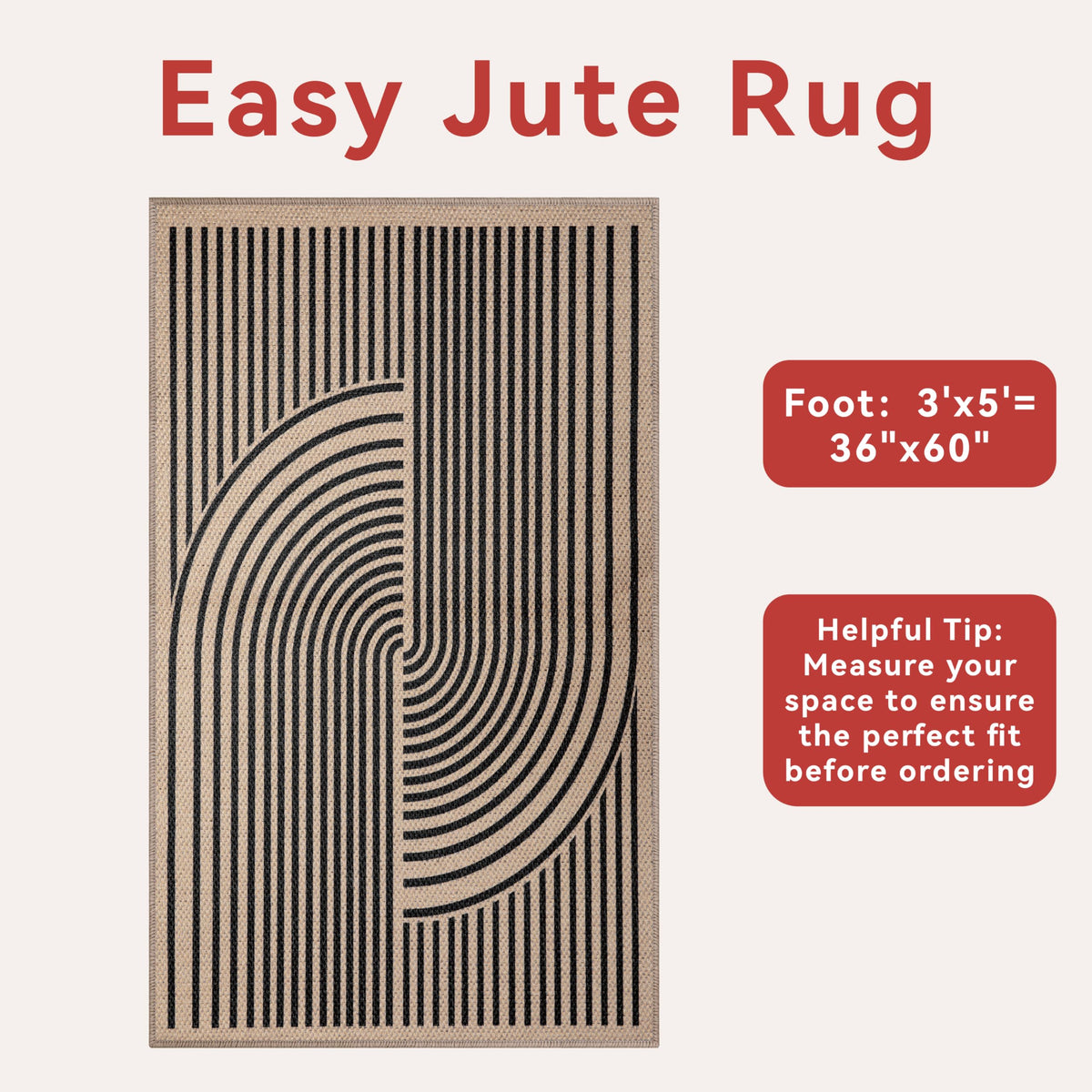 Tangsoo Easy Jute 3x5 rug ultra-thin profile fits under doors and furniture smoothly.