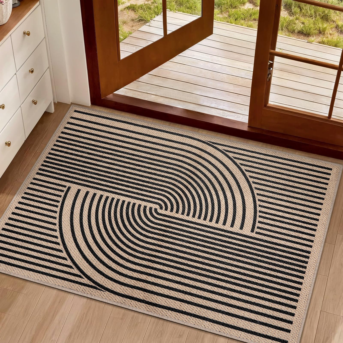 Tangsoo Rainbow Easy Jute Rug 2x3 entryway, a washable, non-slip solution for busy entrances.