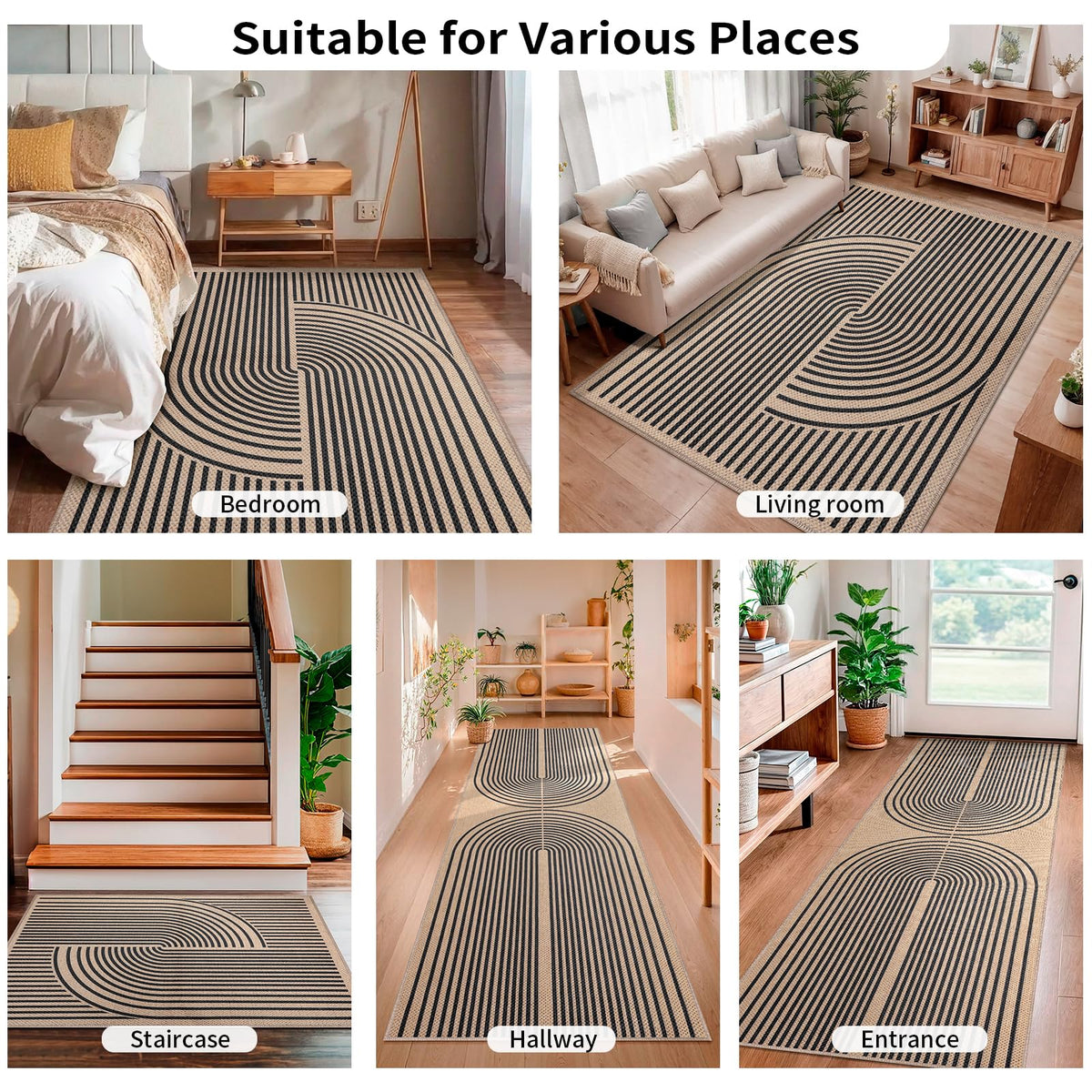 Tangsoo Rainbow Easy Jute Rug lightweight versatility for living areas.