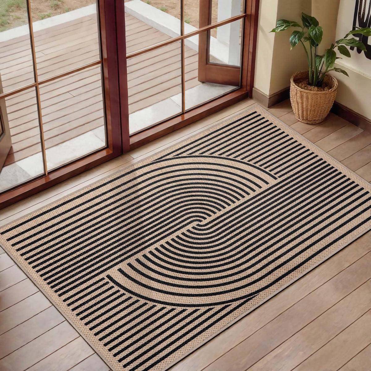Tangsoo Rainbow Easy Jute Rug with non-slip backing stays secure on smooth floors.
