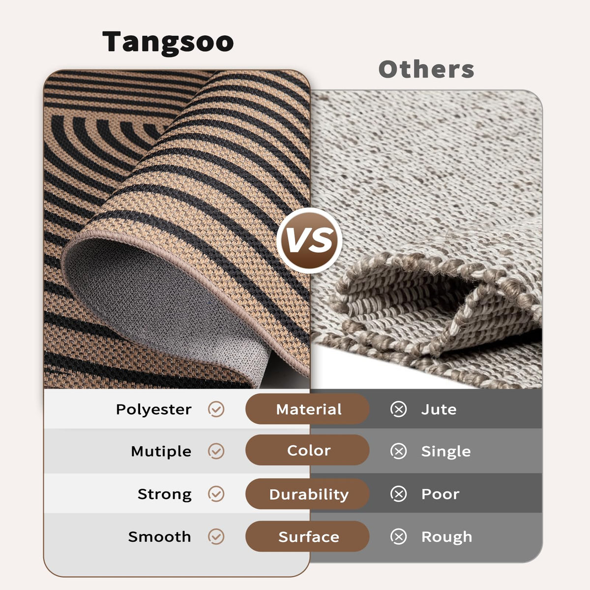 Tangsoo Rainbow Easy Jute Rug ultra-thin profile fits under doors smoothly.
