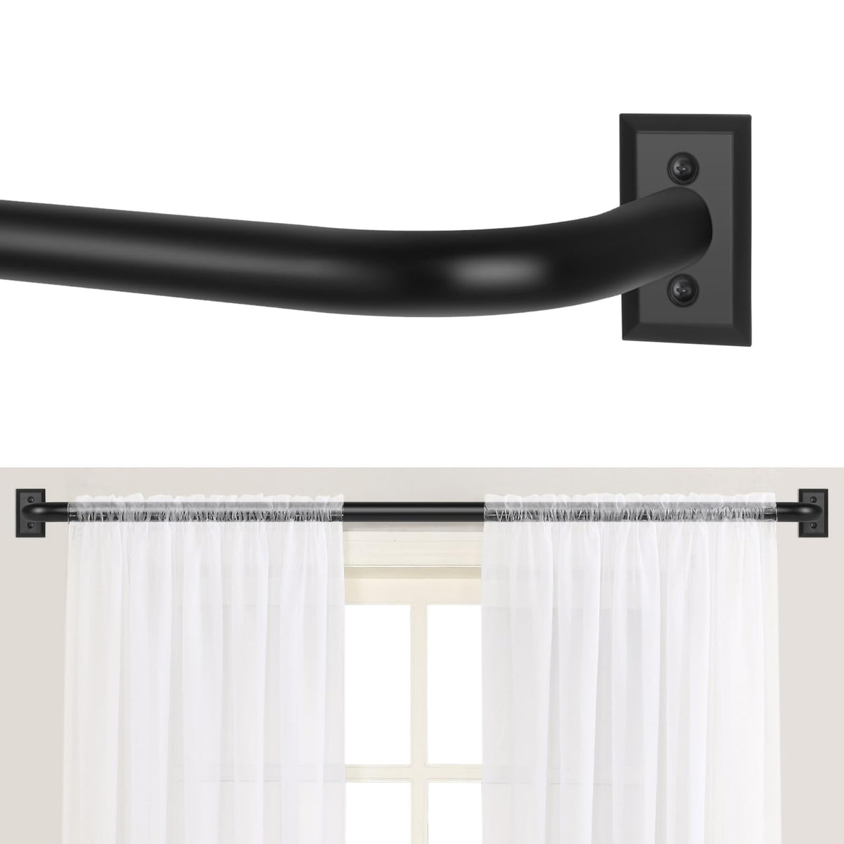 Tangwin wrap-around curtain rod with full coverage for light control and privacy.
