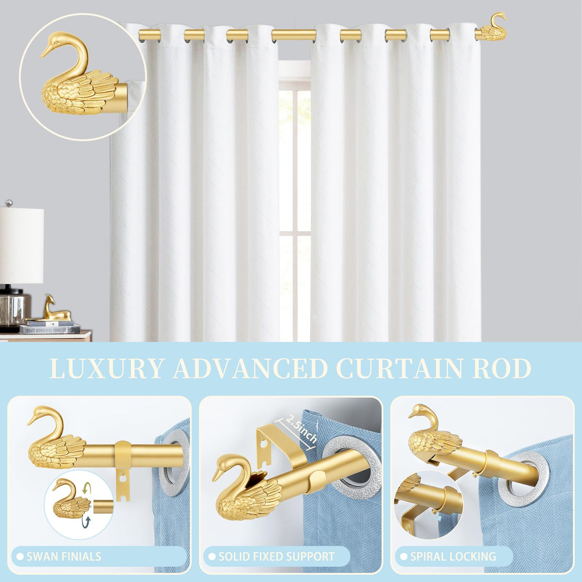 TANGWIN bracket and rod assembly demonstrates secure support for heavy drapes
