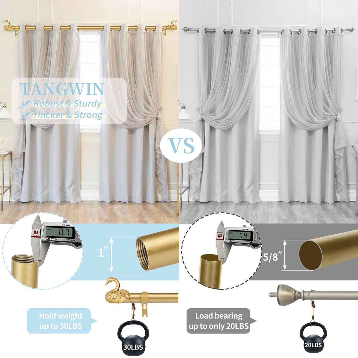 TANGWIN heavy-duty iron brackets support sturdy curtain mounting