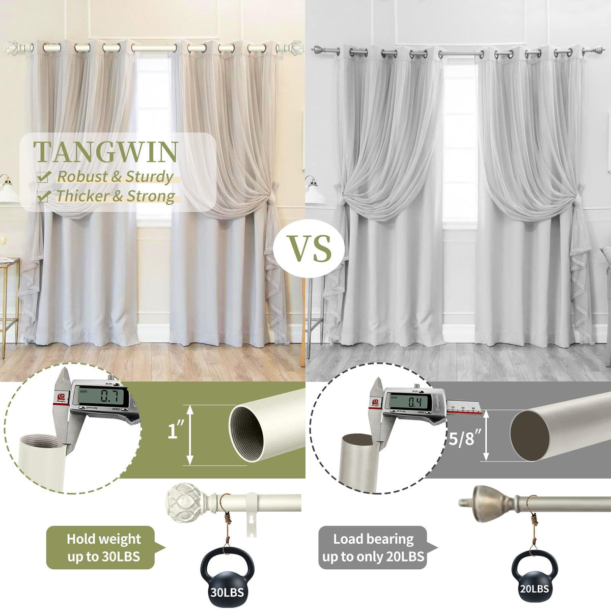 TANGWIN mid-bracket on antique white rod provides stable support and balanced mounting.