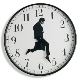 Tankrin Ministry of Silly Walks Clock front view with black frame for stylish living rooms.