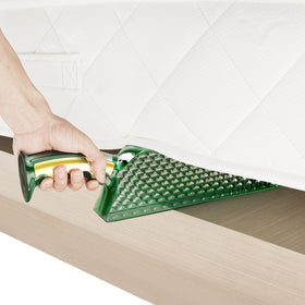 Tantea Mattress Lifter angled under mattress enables easy one-person bed making.