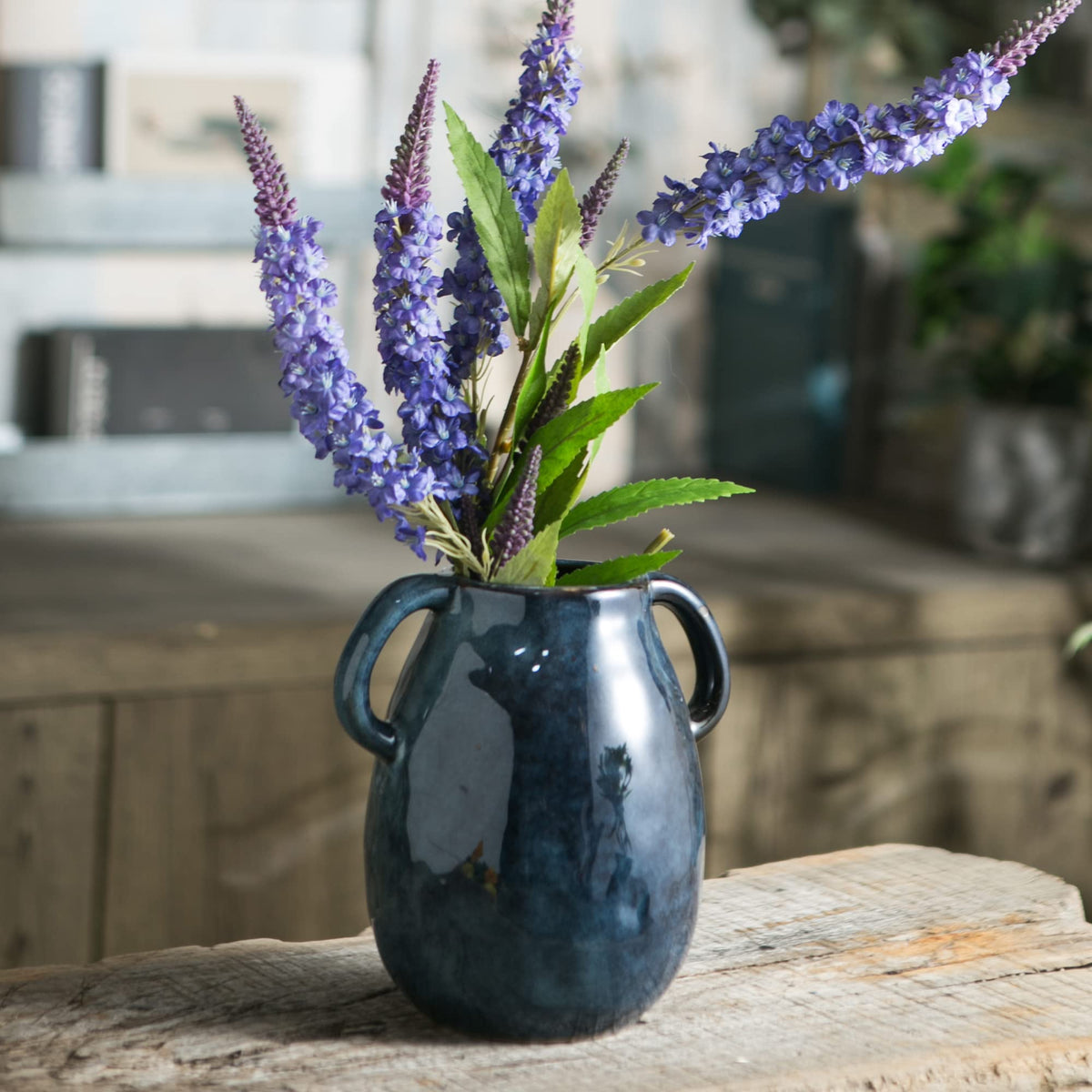 Tanvecle glazed blue farmhouse vase adds modern rustic charm to any room.