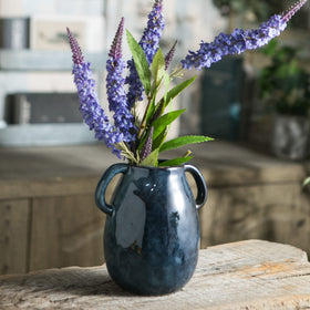Tanvecle glazed blue farmhouse vase adds modern rustic charm to any room.