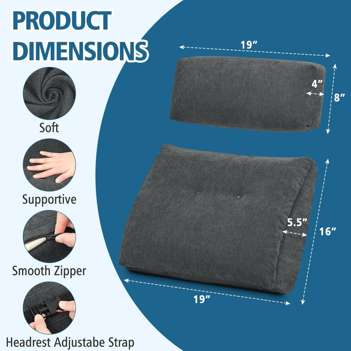 TANYOO 19x16 back pillow cushions deep seating for even support