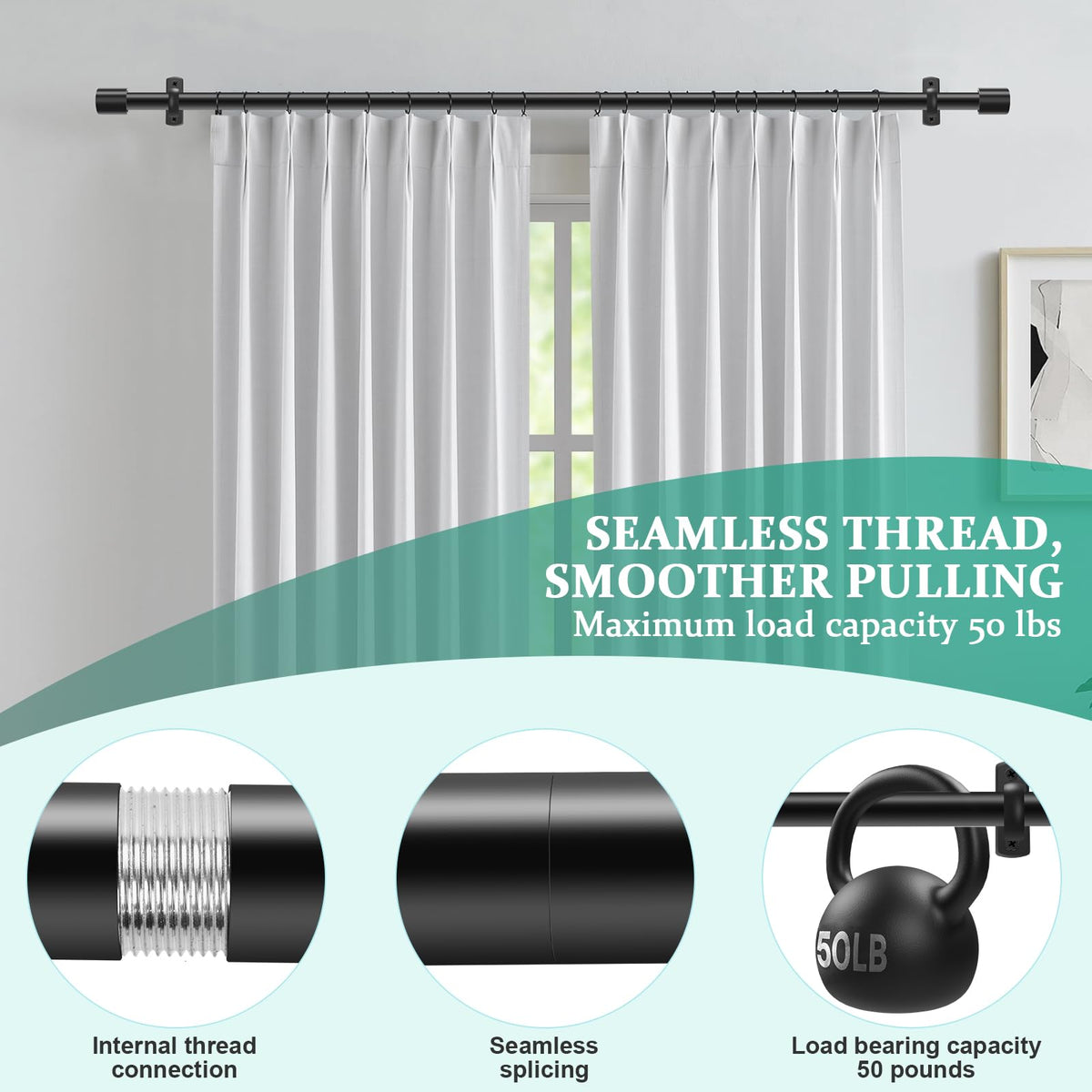 Taoberfuli 1-inch rod diameter offers strong support for curtains