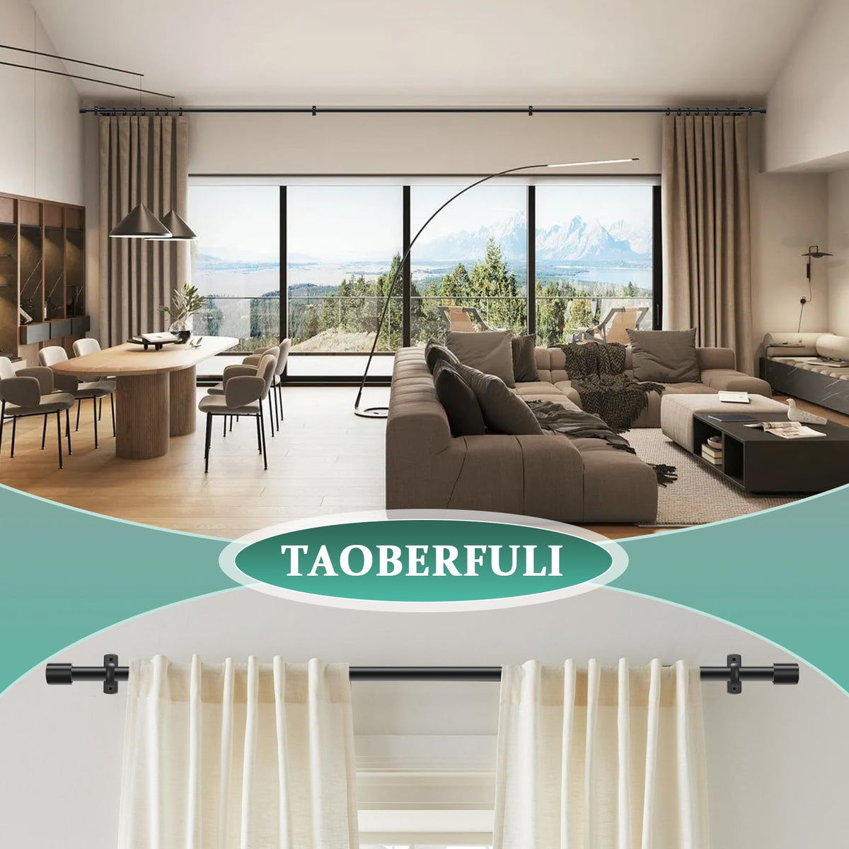 Taoberfuli curtain rod supports wall or ceiling mounting options.