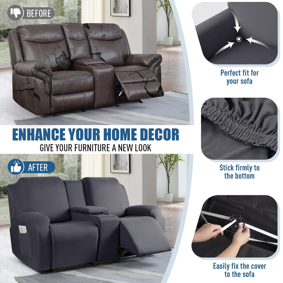 TAOCOCO secure bottom elastic band keeps the slipcover firmly in place