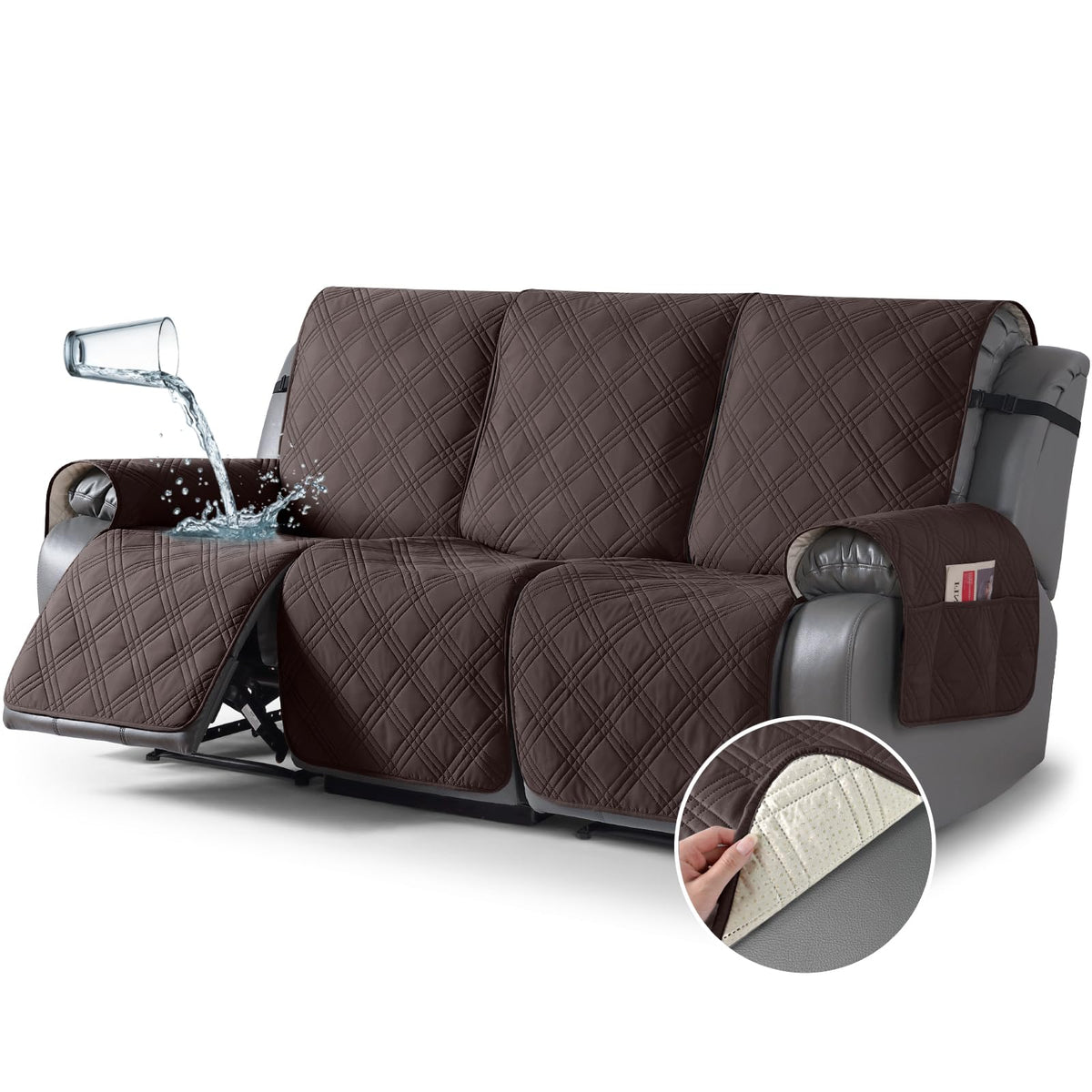 TAOCOCO 3-Seater Waterproof Recliner Cover protecting sofas from spills with a smooth surface.