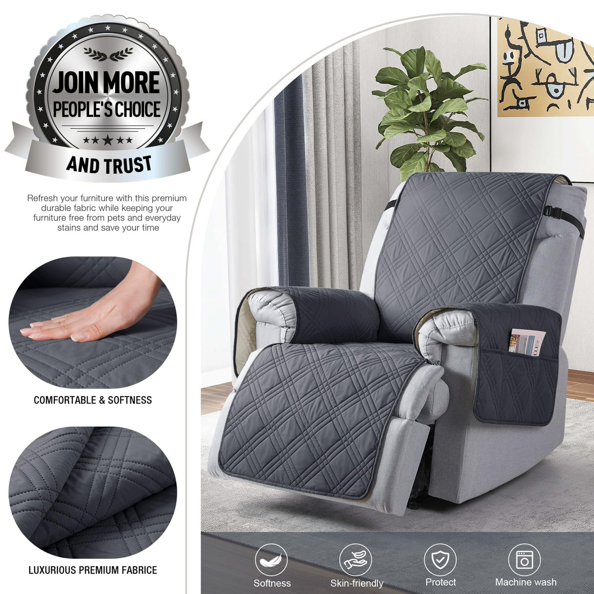TAOCOCO five-layer quilted recliner cover delivers soft comfort and durable protection.