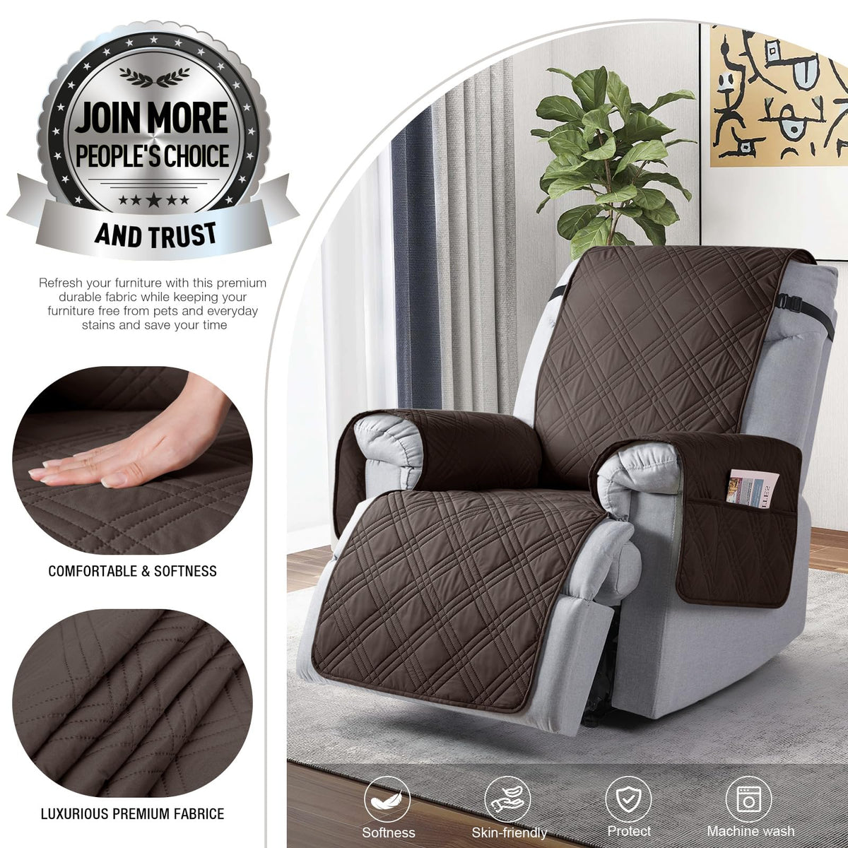 TAOCOCO anti-slip recliner cover with straps reduces shifting on leather furniture.