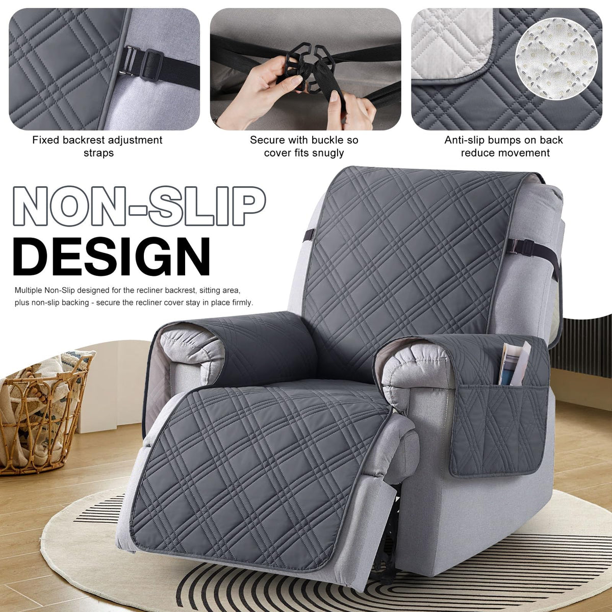 TAOCOCO dark grey fabric blends with decor while protecting upholstery.