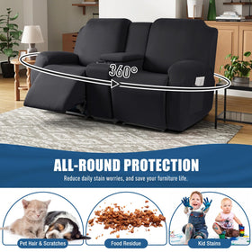TAOCOCO loveseat slipcover back view — bottom elastic band keeps fabric taut.