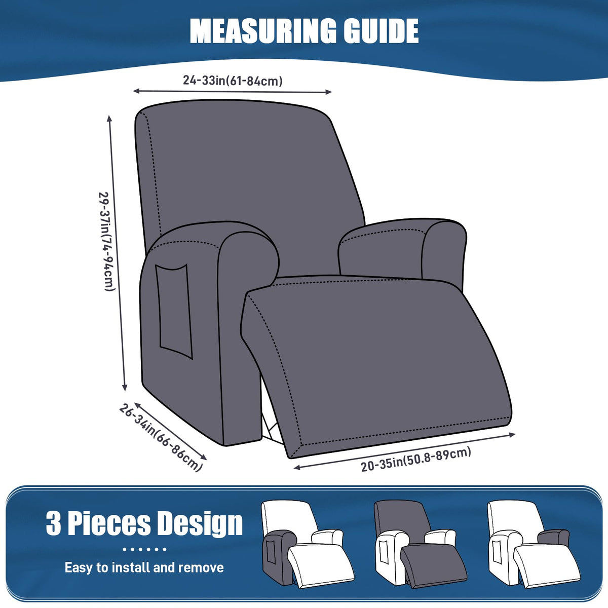 TAOCOCO recliner cover 3-piece set displayed on recliner for precise, seamless fit