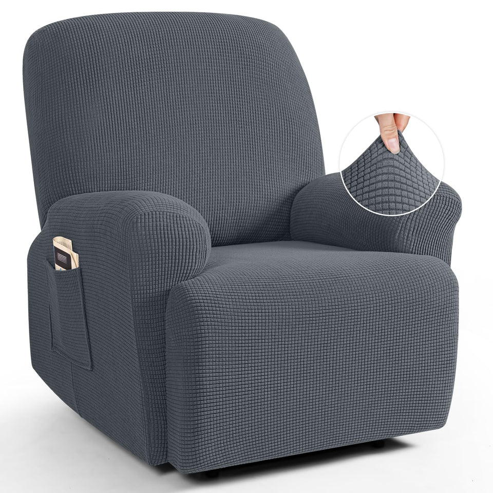 TAOCOCO recliner cover back view, secure fit and protective jacquard fabric.