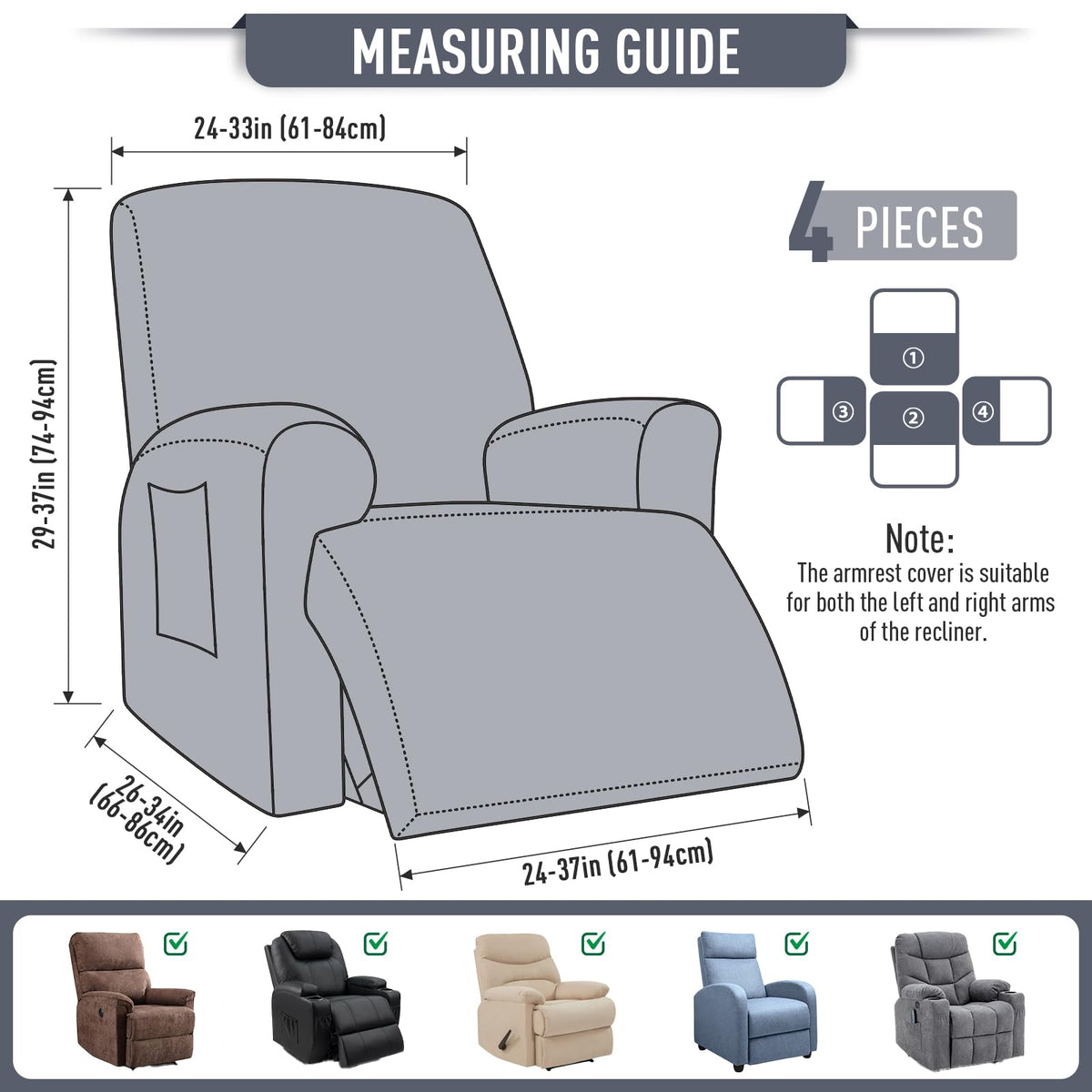 TAOCOCO recliner cover pocket-detail, convenient storage for remotes.