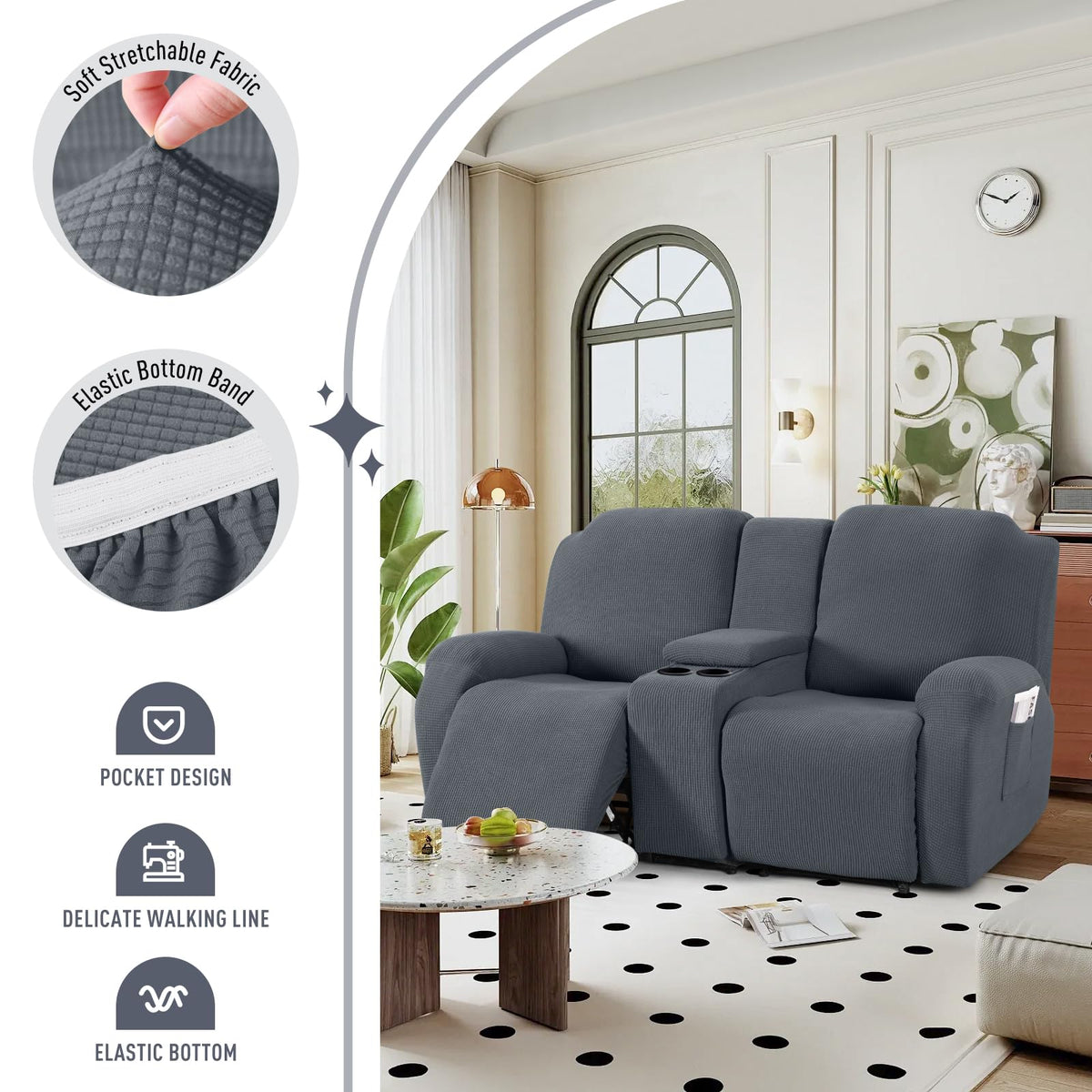 TAOCOCO recliner cover with pockets for remote and glasses.