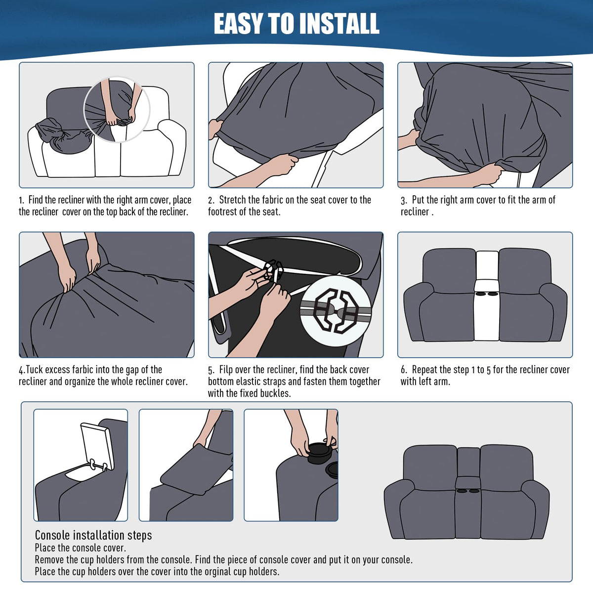 TAOCOCO reclining slipcover bottom elastic band — snug fit on 65-85 inch sofas.