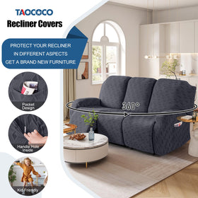 TAOCOCO recliner slipcover shows side pockets for remotes and magazines.