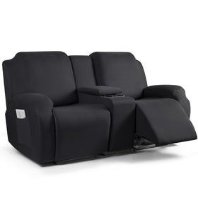 TAOCOCO reclining loveseat slipcover with console — front view showing secure, stylish fit.