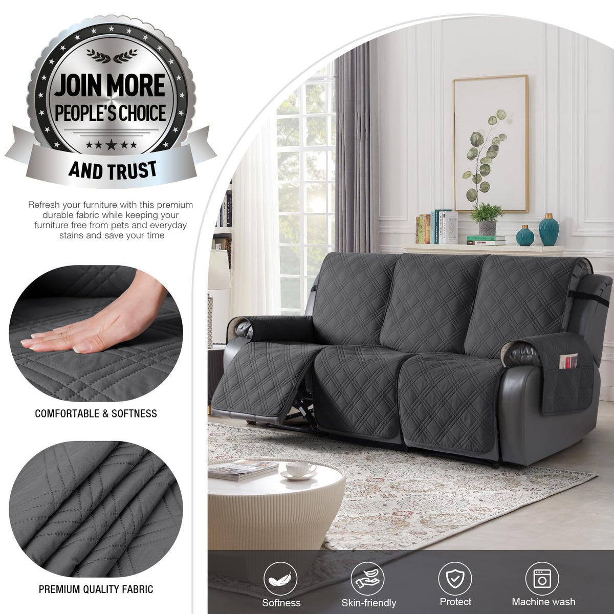 TAOCOCO non-slip recliner cover with elastic buckles keeps seat in place