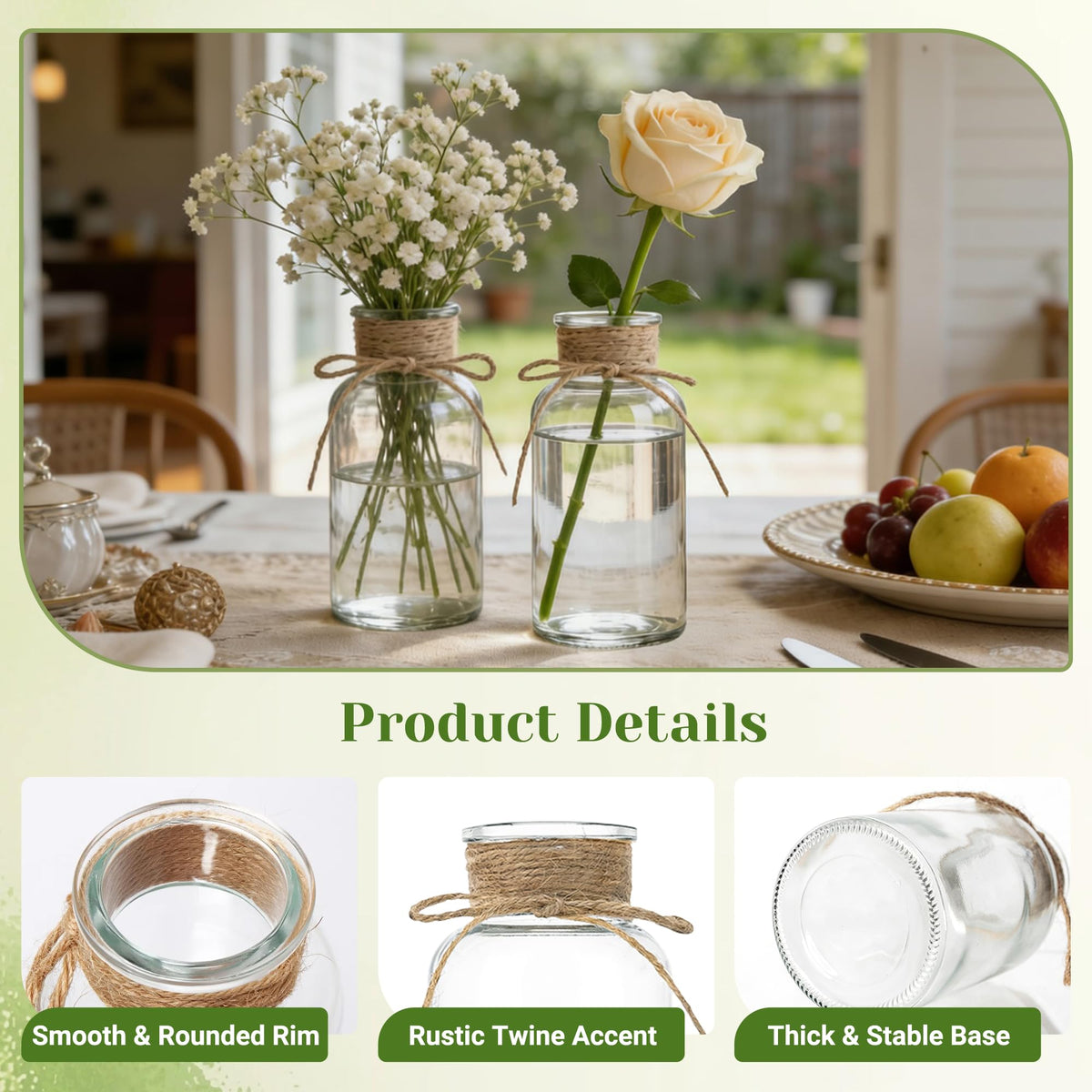 TAOZIMA boho cylinder vase in mason jar style ideal for wedding centerpieces.