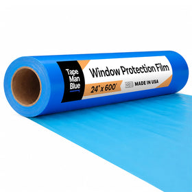 TapemanBlue window protection film applied during installation shields glass from overspray.