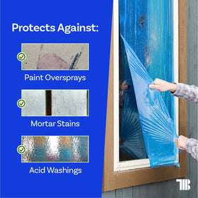 TapemanBlue protection film on glass with clean removal after use.