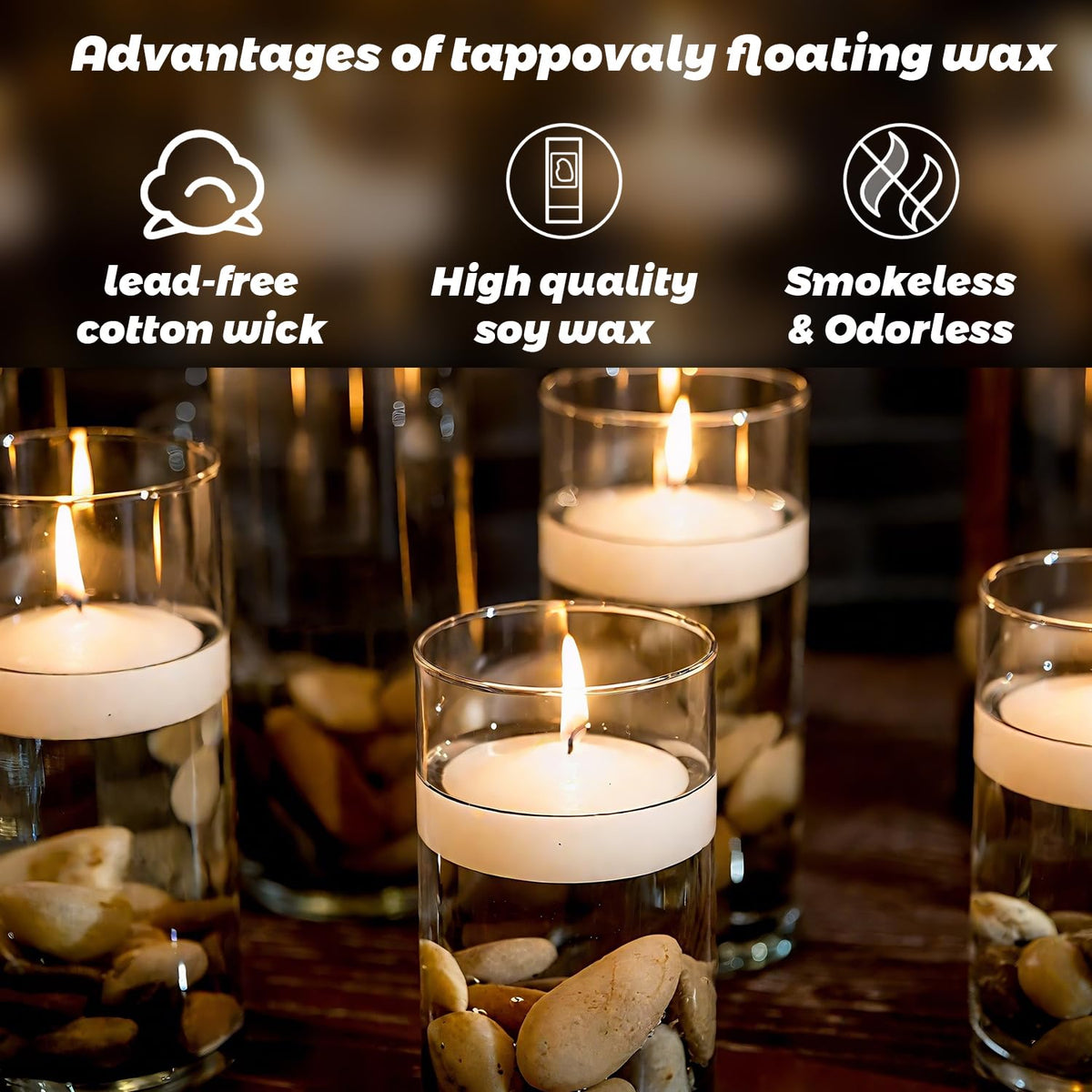 Tappovaly long-burning smokeless candle suitable for weddings and parties.