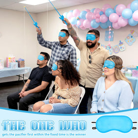 Tasdurian blue blindfolds add suspense to the game and guest laughter.