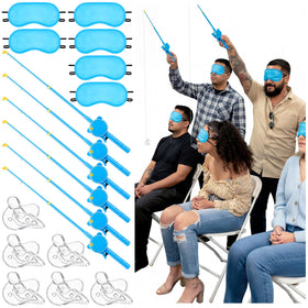 Tasdurian pacifier swing setup with blue accents for a lively baby shower activity.