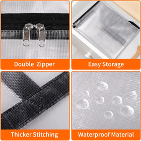 TasticTotes clear storage bag with zipper highlighting durable wear-resistant material.