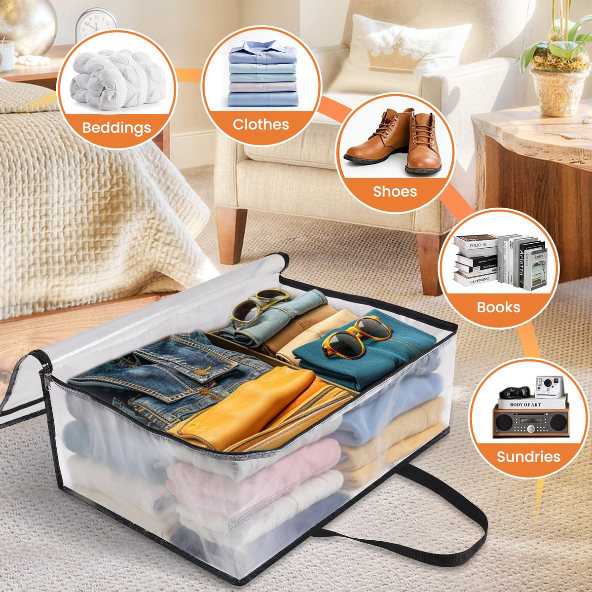 TasticTotes clear storage bag with zipper closure for secure contents.