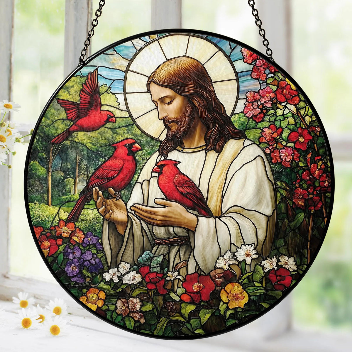 Tatkuink red cardinal suncatcher window hanging adds spiritual color to your home