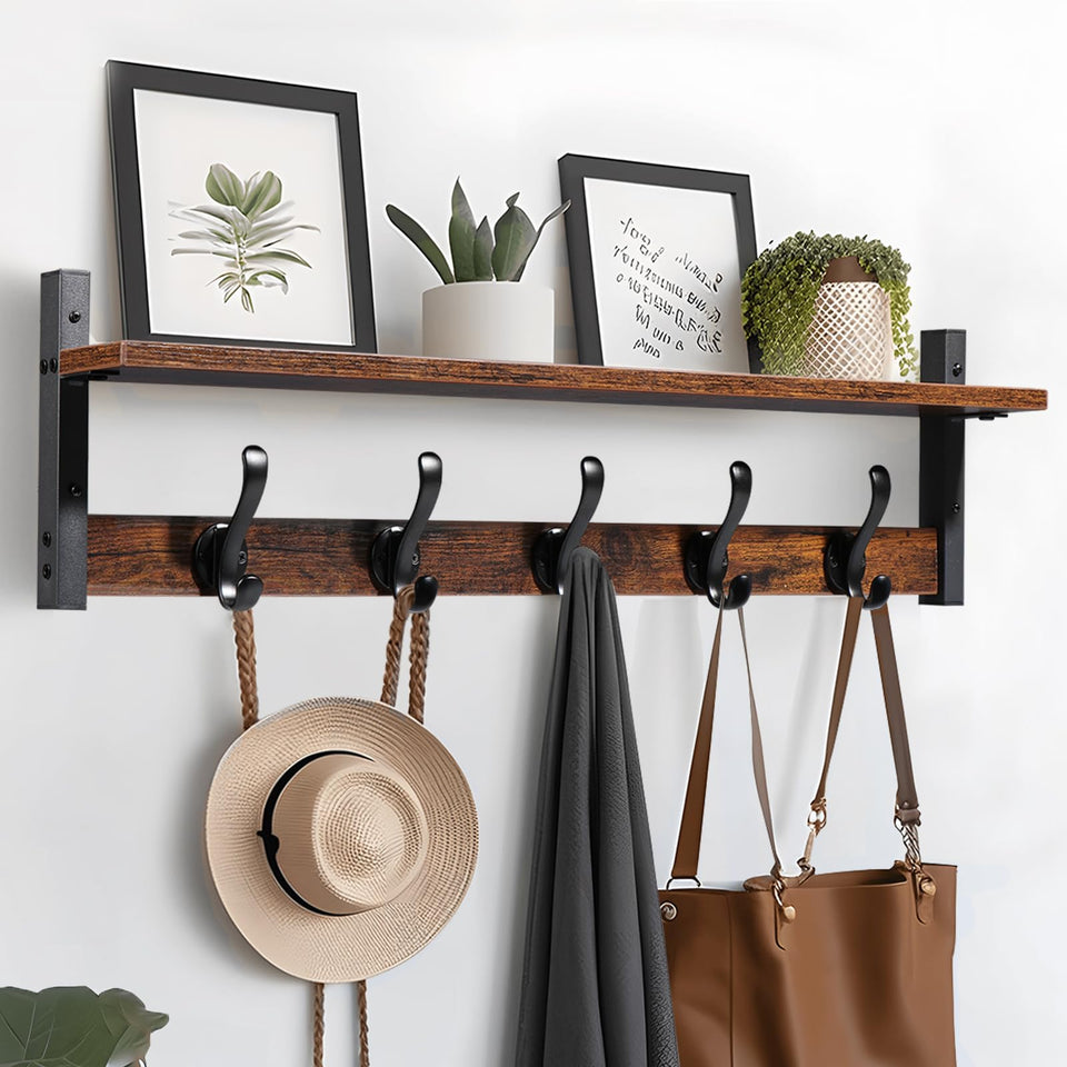 Tatub 29-inch rustic coat rack shelf wall mount with display space for outerwear and decor.
