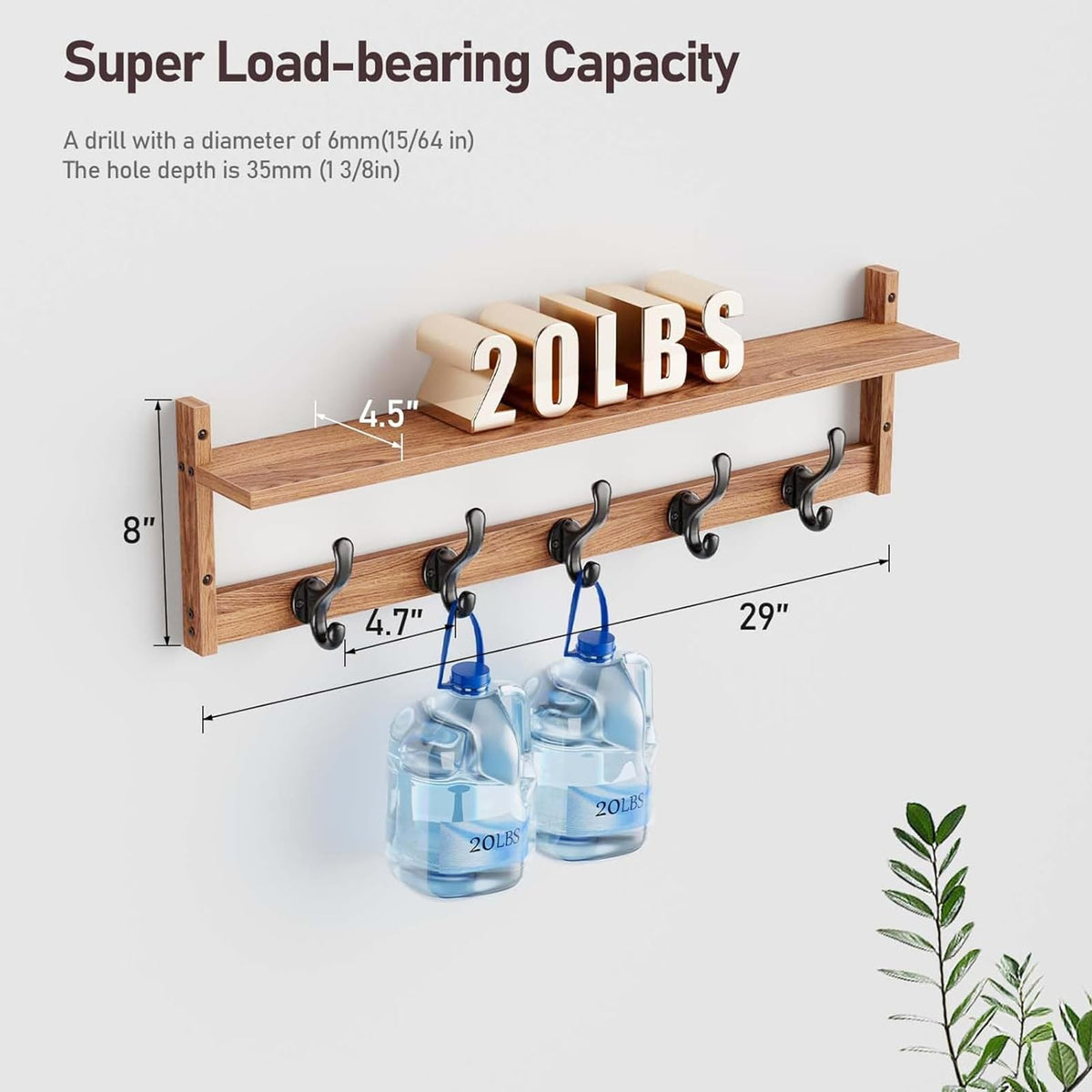 Tatub wall-mount rack with five hooks ideal for coats and accessories.