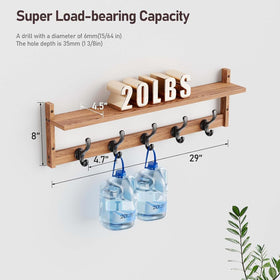 Tatub wall-mount rack with five hooks ideal for coats and accessories.