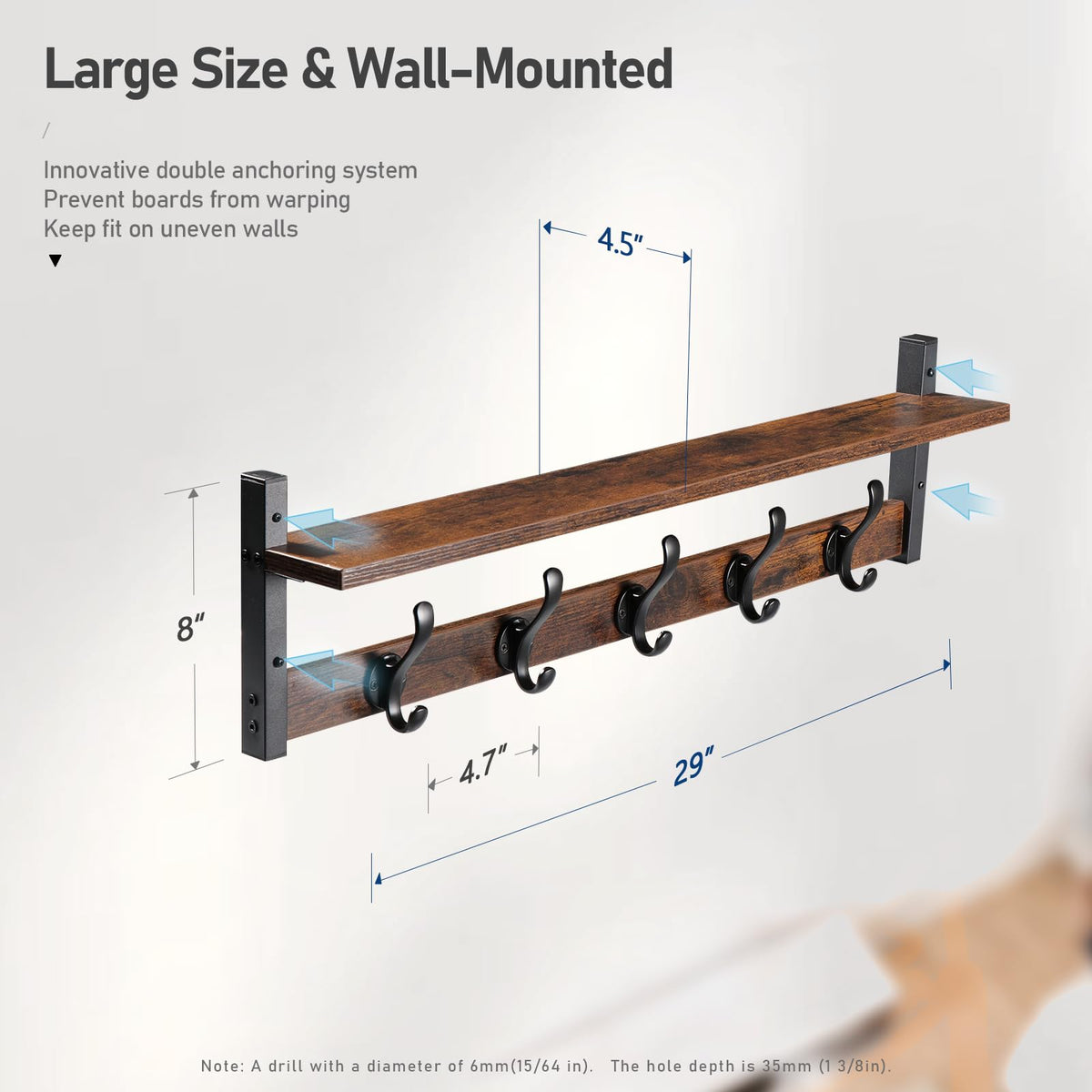 Tatub rustic living room coat rack shelf enhances decor and storage.